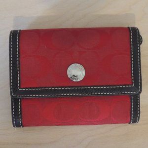 Coach Tri-fold Wallet Red and Dark Brown